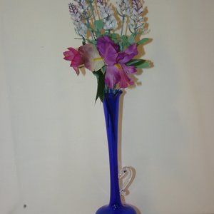 VTG Cobalt Blue Hand-Blown Tall Glass 12" Bud Vase R-987